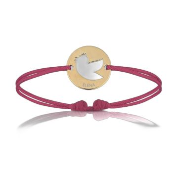 Bracelet bébé plaqué or cordon rose oiseau Aaina & Co