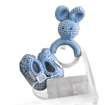 Coffret naissance Maylily 3 pièces bleu au crochet