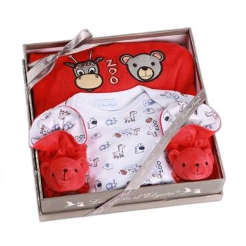 Coffret Naissance Pyjama Bébé Zoo Rouge 6 mois - Les Bébés d'Elizéa