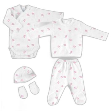 Coffret naissance Babidu 5 pièces en coton éléphant rose