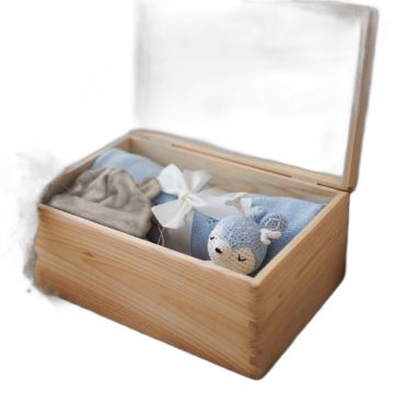 Coffret cadeau bébé laine mérinos Maylily bleu personnalisé