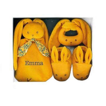 Coffret naissance Lapinoo Kaloo - doudou personnalisé ocre