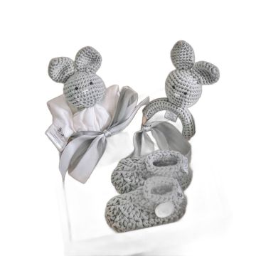 Coffret Naissance Maylily – Boîte en Bois, Crochet Gris