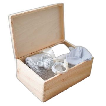 Coffret Naissance Maylily Douceur Gris - Couverture Bonnet Hochet