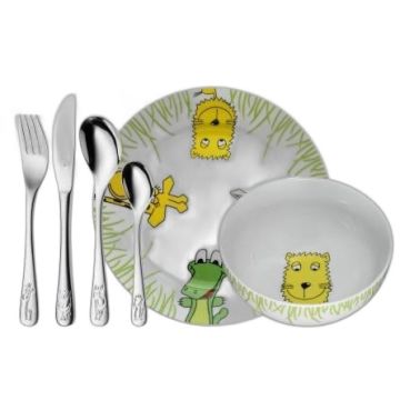 Coffret couverts et assiette Safari gravé WMF