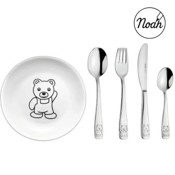 Coffret couverts gravé et assiette Oso Puresigns