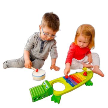 Crocodile musical Haba – jouet bois 4 instruments