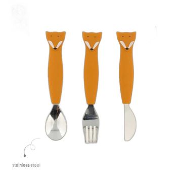 Couverts Renard 3 pièces Trixie Baby en silicone et acier