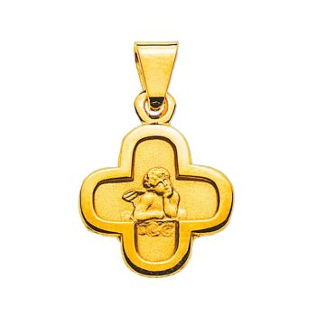 Pendentif croix ange or 750 pour baptême avec gravure