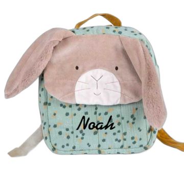 Sac à dos lapin vert sauge personnalisable Moulin Roty