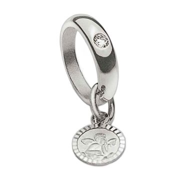Anneau Baptême Or Blanc 18ct Diamant Ange Gardien