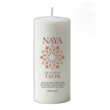 Bougie de baptême personnalisée fleur de vie, rose ou bleu