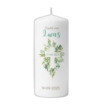 Bougie personnalisée croix et verdure