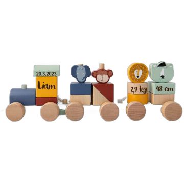 Train en bois Trixie Baby personnalisé - Cadeau naissance