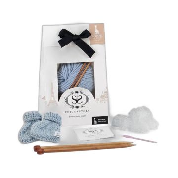 Kit tricot bébé Sophie la Girafe laine mérinos bleu